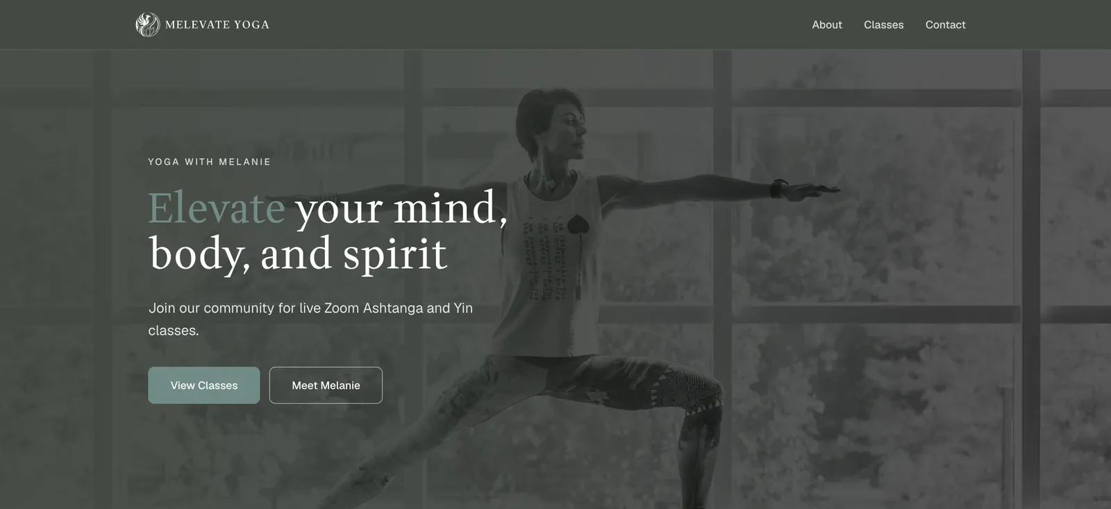 Melevate Yoga, a website built by Streator Solutions